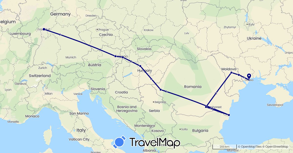 TravelMap itinerary: driving in Austria, Germany, Hungary, Moldova, Romania, Slovakia, Ukraine (Europe)
